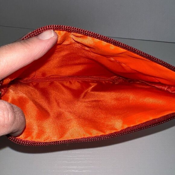 Badgley Mischka Orange Makeup Cosmetic Bag Kit Purse Tote Gold Tone Hardware - Picture 5 of 7